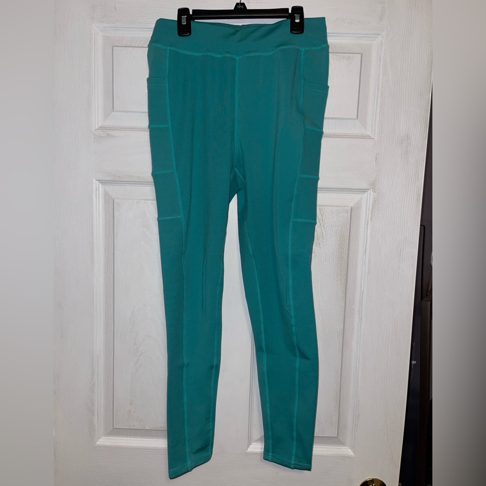 Women’s pop fit, turquoise leggings, size large
